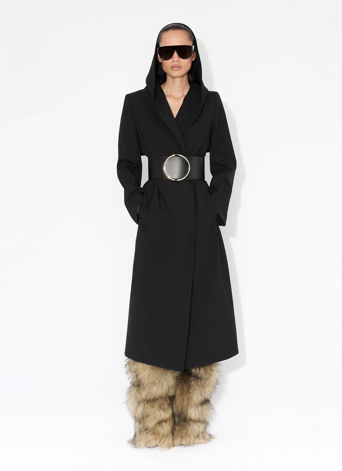 TAILORED WOOL COAT WITH HOOD  ALAÏA BLACK TAILORED WOOL COAT WITH HOOD
